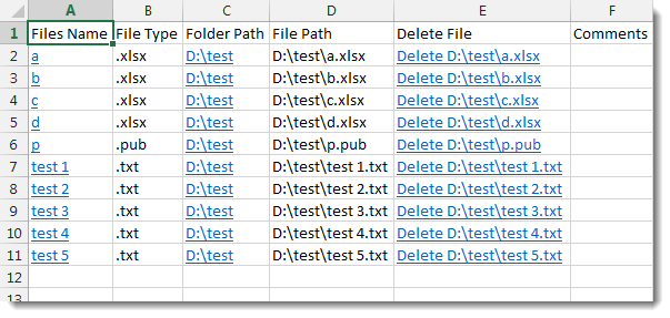export a list of file names to excel mac