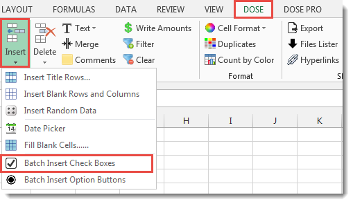 Excel Batch Insert Check Boxes