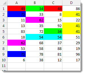 After: every duplicate value highlighted in color in the same column