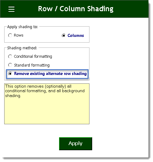 Excel Alternate Column Row Shading